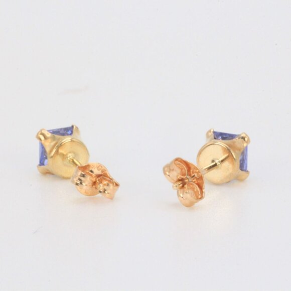 10k Yellow Gold Blue / Periwinkle Square CZ Cubic Zirconia Stud Earrings - Picture 4 of 5